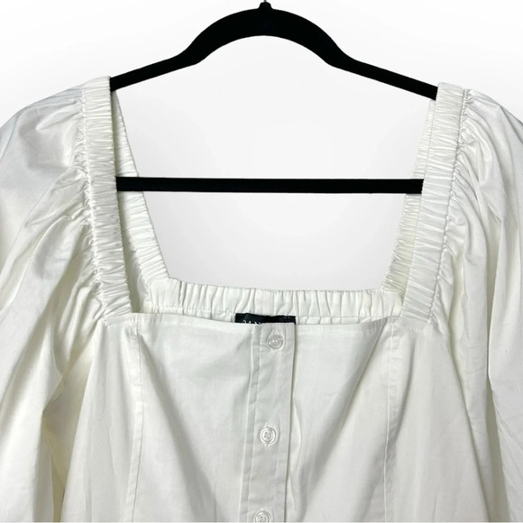 Danielle Bernstein White Button Down Puff Sleeve Babydoll Mini Dress 6 - Picture 5 of 9